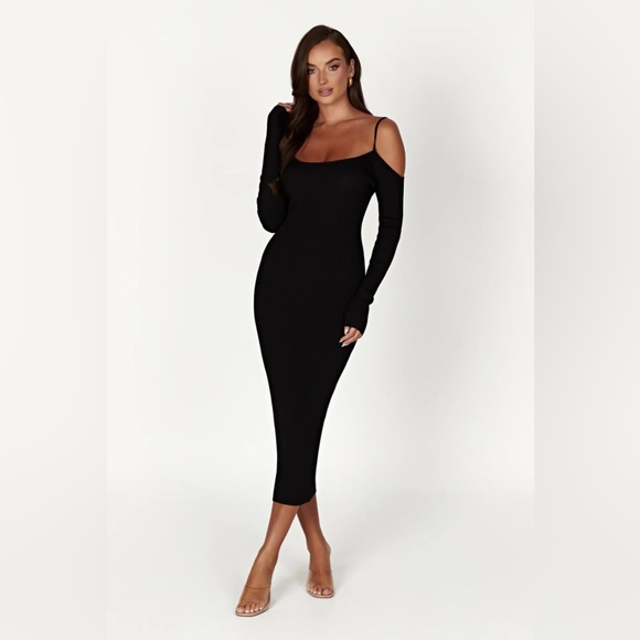 NWT Shea Off Shoulder Knit Midi Dress - Black - Picture 1 of 6